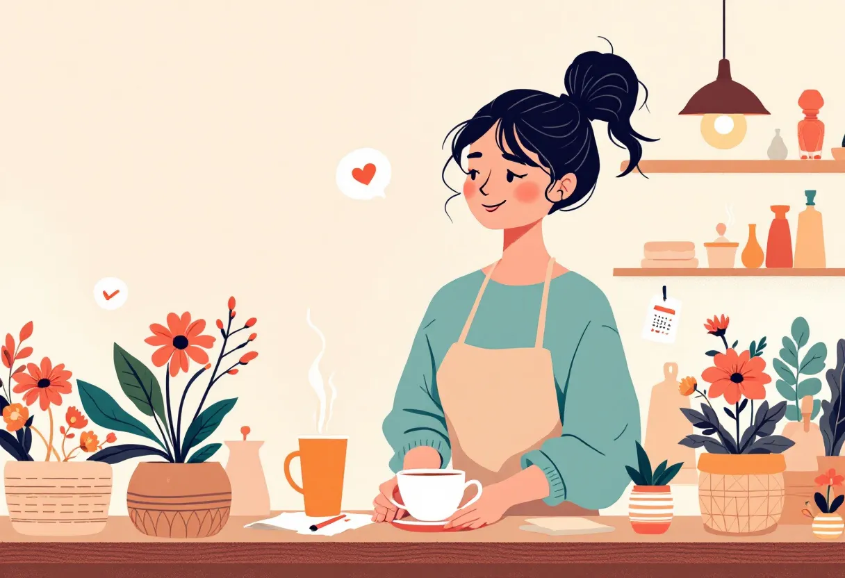 A small-business owner at the end of a good day, finally on top of things